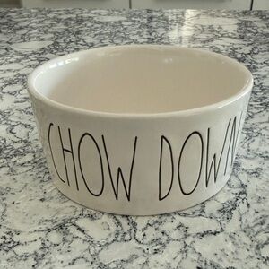 White Ceramic Rae Dunn Dog “Chow” Bowl. Can also be used in the kitchen.